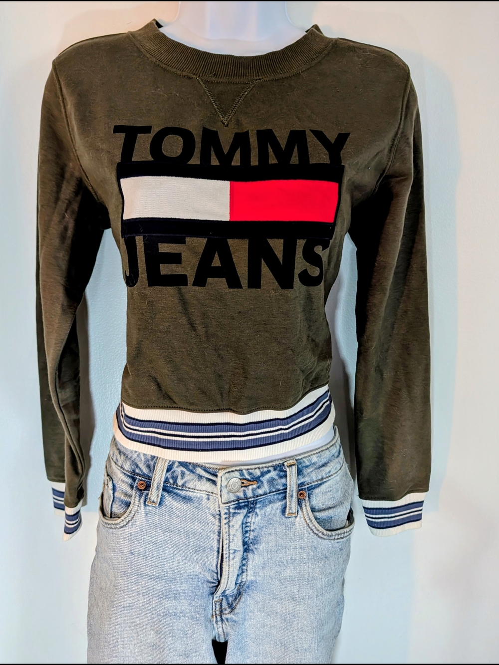 Tommy Hilfiger Classic Y2K Forest Olive Green Crewneck Sweater